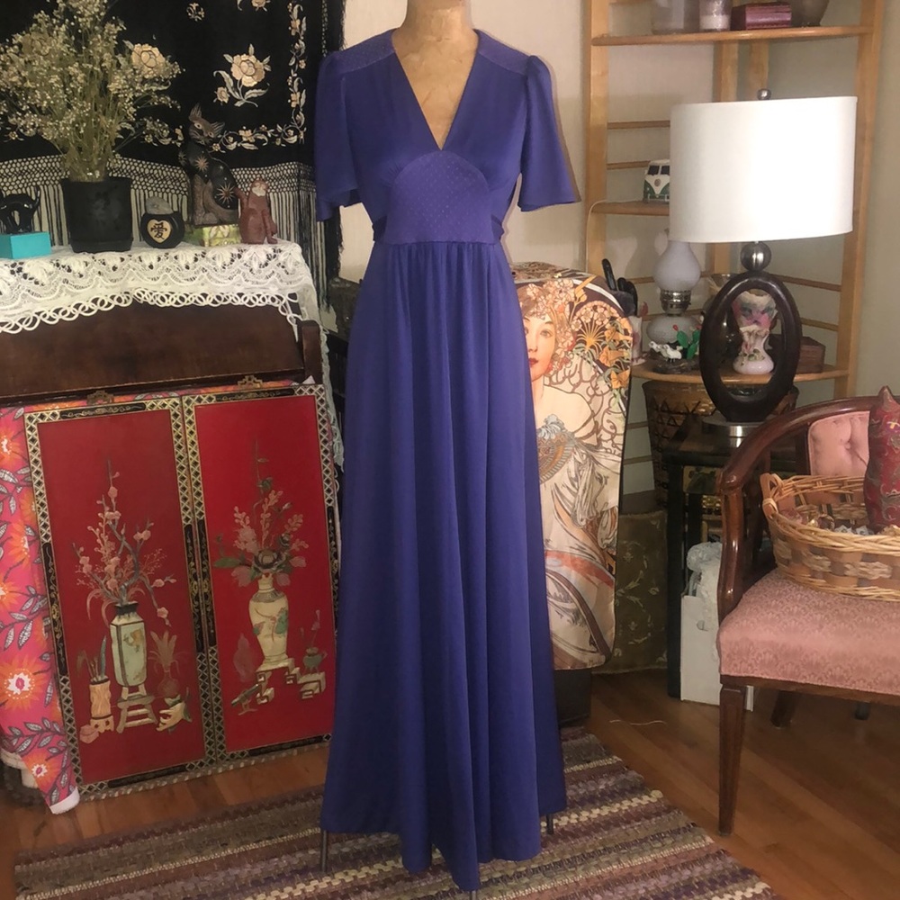Vintage 1970’s, purple maxi dress- Rags by Kressandra- flutter sleeves